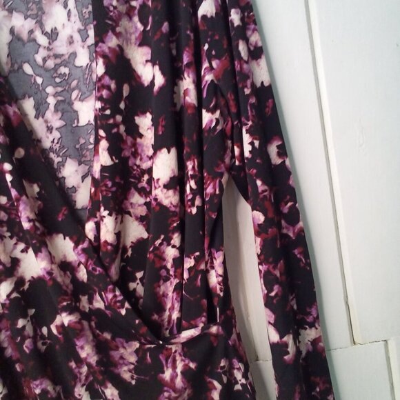 Rachel Rachel Roy Blouse Women M Long Sleeve V-Neck Wrap Floral Black Purple - Picture 6 of 14